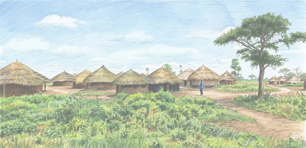 African huts drawing
